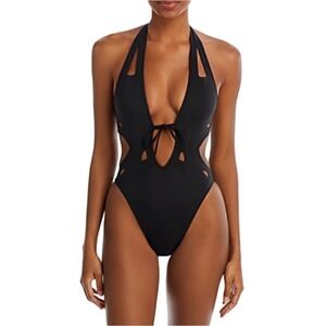GIGI C Charlie One Piece‎ Swimsuit Women Small Black NWOT Plunging Cutout Halter